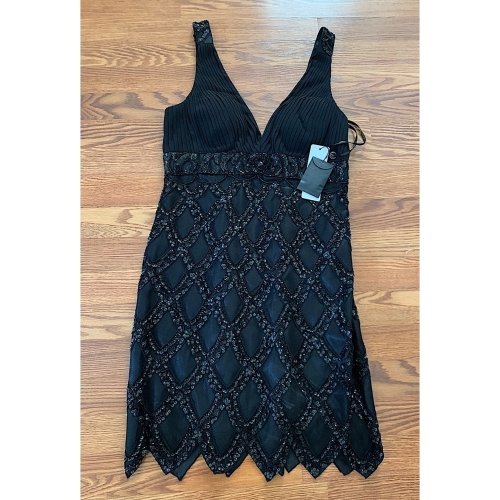 SUE WONG 10 Black Beaded Cocktail Party Formal Evening Dress - Picture 14 of 15